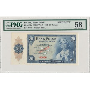 ABNCo 20 złotych 1939 - SPECIMEN 00000 - PMG 58