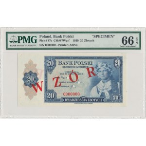 ABNCo 20 złotych 1939 - WZÓR 0000000 - bez numeru zlecenia - PMG 66 EPQ