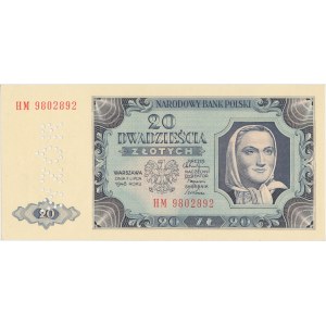 20 złotych 1948 - HM 9802... papier PLASTYFIKOWANY - perforacja WZÓR