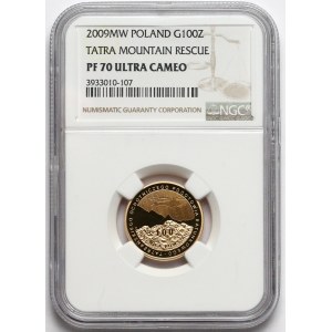 100 złotych 2009 100 lat TOPR - NGC PF70 UC