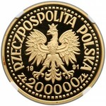 Próba ZŁOTO 200.000 złotych 1991 Jan Paweł II - Ołtarz - NGC PF69 UC