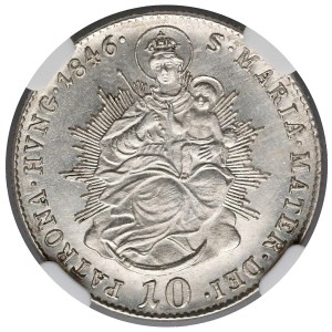 Węgry, Ferdynand V, 10 krajcarów 1846-B - NGC MS63 PL