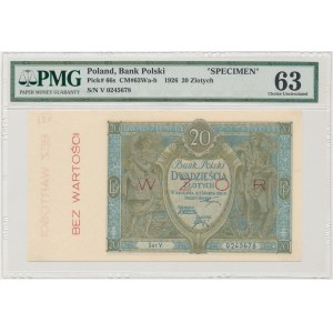20 złotych 1926 - WZÓR V 0245678 - perforacja - PMG 63