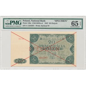 20 złotych 1947 - SPECIMEN A 1234567 - PMG 65 EPQ