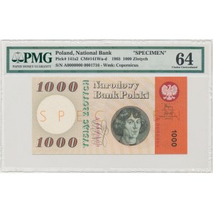 1.000 złotych 1965 - SPECIMEN A 0000000 - z nadrukami - PMG 64