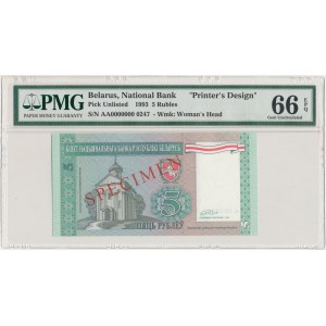 Białoruś, 5 rubli 1993 SPECIMEN - PMG 66 EPQ