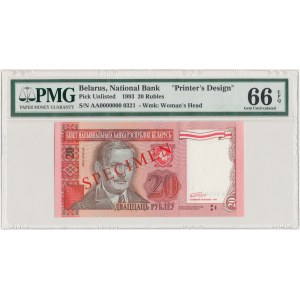 Białoruś, 20 rubli 1993 SPECIMEN - PMG 66 EPQ
