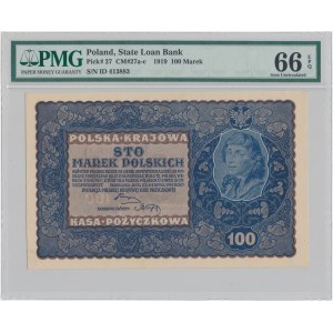 100 mkp 08.1919 - I SERJA D (Mił.27a) - PMG 66 EPQ