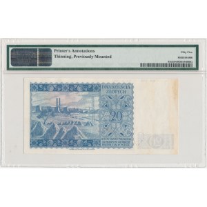 Londyn 20 złotych 1939 - SPECIMEN Z 000000 - akceptacyjny 24.6.1942 - PMG 55 NET