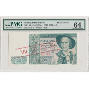 Londyn 50 złotych 1939 - WZÓR A 012345 - PMG 64