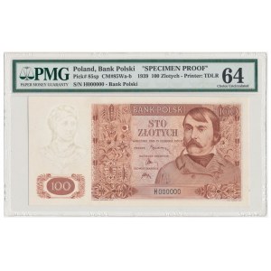 Londyn 100 złotych 1939 - DRUK PRÓBNY H 000000 - znak wodny od 10 złotych - PMG 64