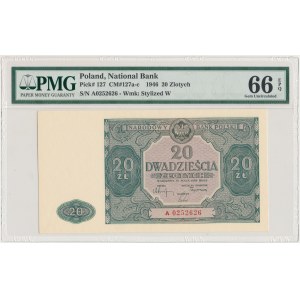 20 złotych 1946 - A - druk w kolorze zielonym - PMG 66 EPQ
