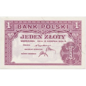 Londyn, 1 złoty 1939 - tylko druk główny, bez poddruku, serii i numeracji