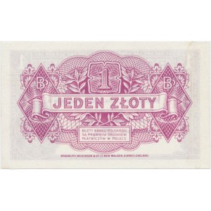 Londyn, 1 złoty 1939 - tylko druk główny, bez poddruku, serii i numeracji