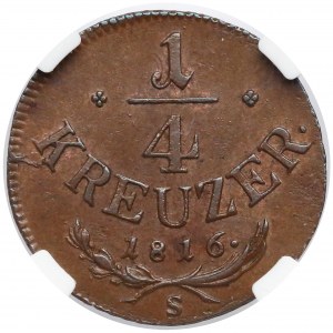 Austria, Franciszek II, 1/4 krajcara 1816 - NGC MS64 BN