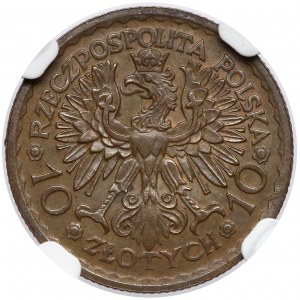 PRÓBA 10 złotych 1925 Chrobry w BRĄZIE - NGC MS62 BN