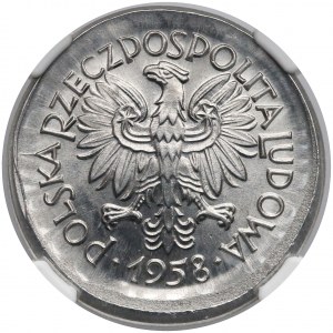 DESTRUKT 2 złote 1958 - bite BEZ KOŁNIERZA - NGC MS67