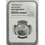 DESTRUKT 2 złote 1958 - bite BEZ KOŁNIERZA - NGC MS67