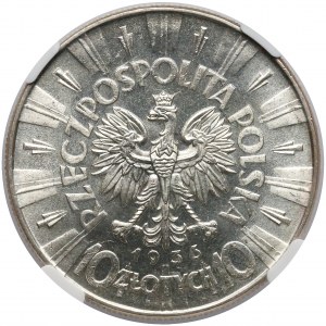 Piłsudski 10 złotych 1936 - znakomity - NGC MS65