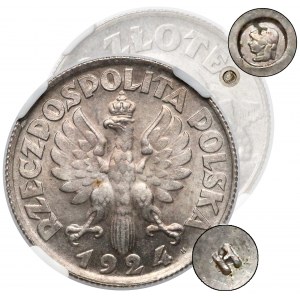 Kobieta i kłosy 2 złote 1924 - literka H - z PUNCĄ - NGC MS63