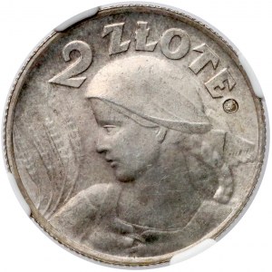 Kobieta i kłosy 2 złote 1924 - literka H - z PUNCĄ - NGC MS63