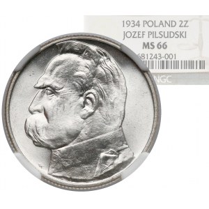 Piłsudski 2 złote 1934 - okazowy egzemplarz - NGC MS66
