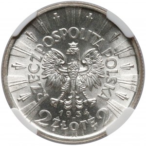 Piłsudski 2 złote 1934 - okazowy egzemplarz - NGC MS66