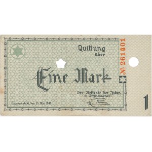 Getto 1 marka 1940 - z błędem numeratora - dwukrotna perforacja
