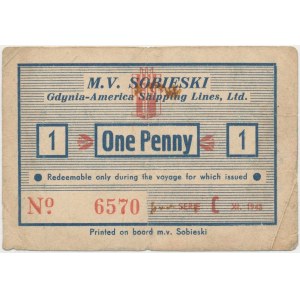 M.V. SOBIESKI, Gdynia-America - Shipping Lines, Ltd. - 1 penny 1943