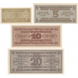 Ukraine, 1, 5, 10 und 20 Karbowanez 1942 (4 Stücke)