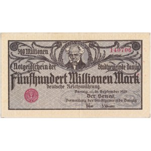 Gdańsk 500 mln marek 1923 - druk na marginesie kremowy