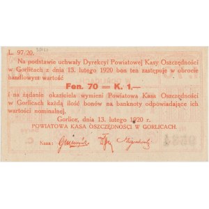 Gorlice, Powiatowa Kasa Oszczędności, 70 fenigów = 1 korona 1920