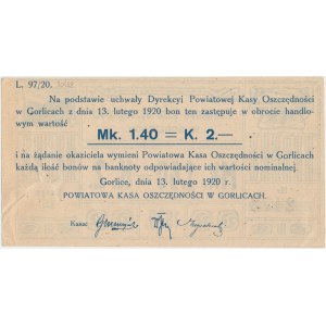 Gorlice, Powiatowa Kasa Oszczędności, 1.4 marki = 2 korony 1920