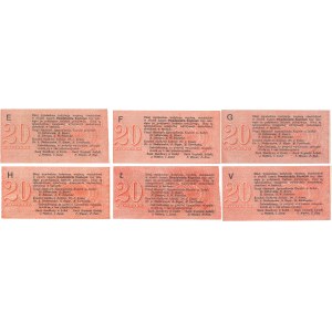 Łódź, 20 kopiejek (1914) - wystawca drukiem - kolekcja liter serii (6szt)