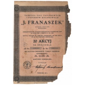 Fabryka Obić Papierowych i Papierów Kolorowych J. FRANASZEK, 20x 612 złotych 1931