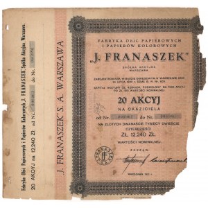 Fabryka Obić Papierowych i Papierów Kolorowych J. FRANASZEK, 20x 612 złotych 1931