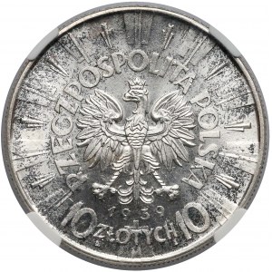 Piłsudski 10 złotych 1939 - piękny - NGC MS65