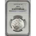 Piłsudski 10 złotych 1939 - piękny - NGC MS65