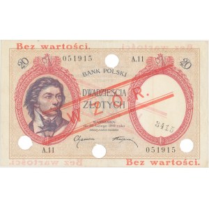 20 złotych 1919 - WZÓR A.11 - niski nadruk i perforacja