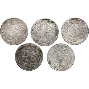 August III Sas, zestaw Tymf i 4x Ort 1753-1756 (5szt)