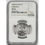 5 złotych 1958 Rybak - wąska ósemka - piękny - NGC MS66