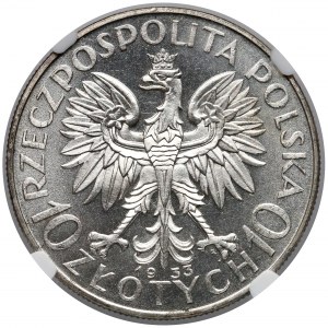 Głowa Kobiety 10 złotych 1933 Warszawa - znakomita - NGC MS63