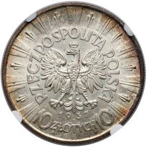 Piłsudski 10 złotych 1937 - NGC MS62