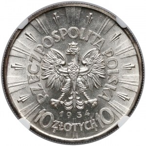 Piłsudski 10 złotych 1934 - świetny - NGC MS63