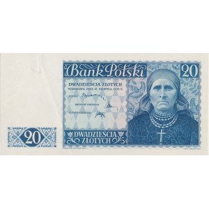 Londyn 20 złotych 1939 - DRUK PRÓBNY - papier bez znaku wodnego, serii i numeracji