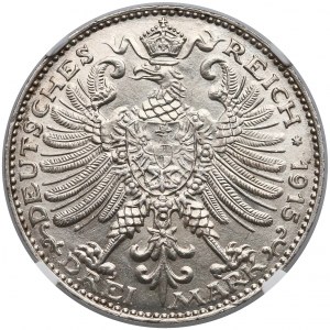 Niemcy, Saksonia-Weimar-Eisenach, 3 marki 1915-A - NGC MS65