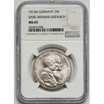 Niemcy, Saksonia-Weimar-Eisenach, 3 marki 1915-A - NGC MS65