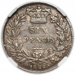 Großbritannien, 6 Penny 1866 mit Stempelnummer - NGC AU55