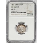 Great Britain, 6 Pence 1866 with stamp number - NGC AU55