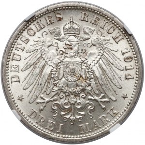 Niemcy, Prusy, 3 marki 1914-A - NGC MS63